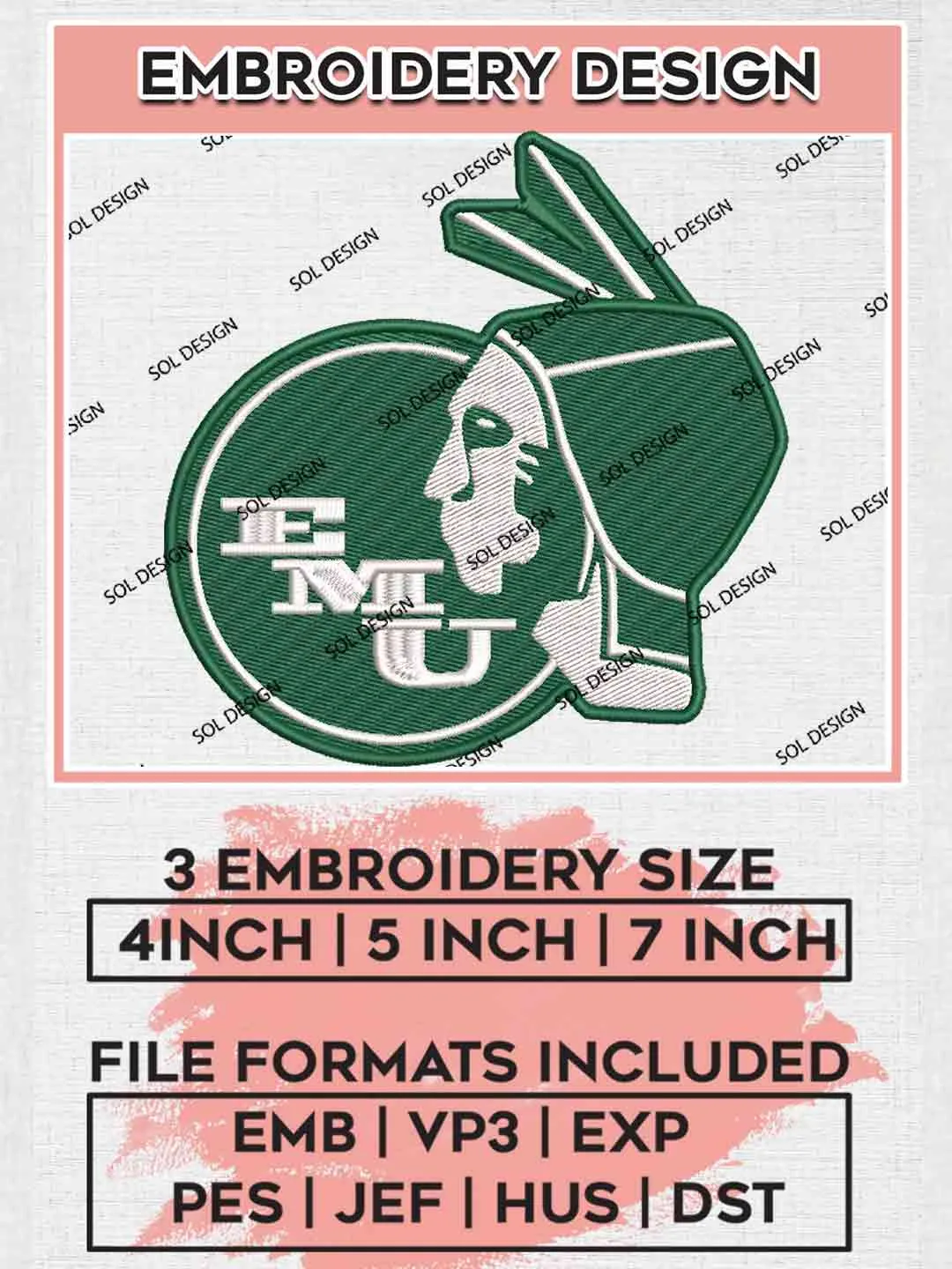 NCAA EMU Eagles Embroidery Designs, NCAA Eastern Michigan Eagles Team Logo Embroidery files, NCAA Team, College Football Team Machine embroidery designs, Digital Download
