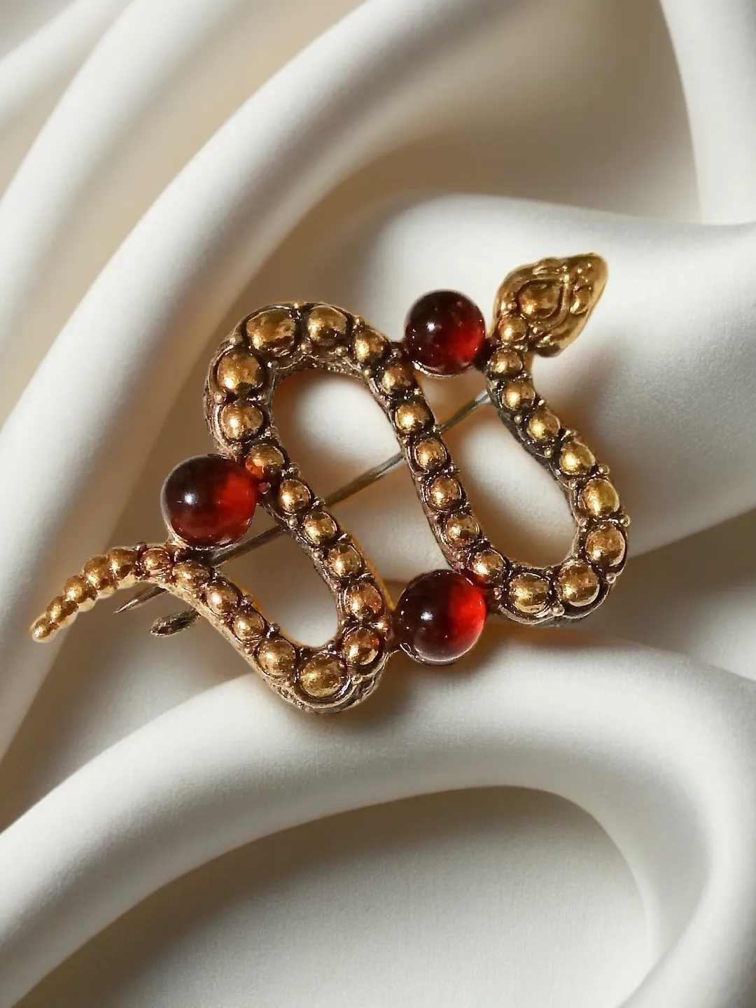 Snake Brooch Pin Animal Reptile Jewelry Gold Brass with Amber Brooch Lapel pin Nature Handmade Jewelry for Women Men