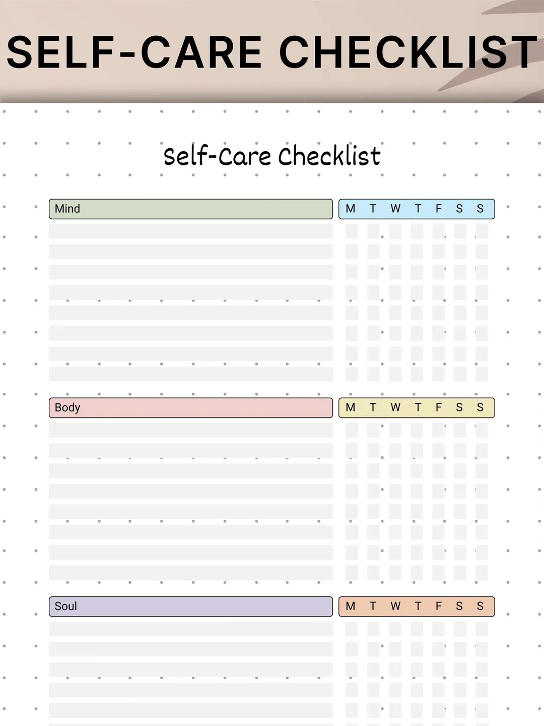 Mind Checklist Self Care Checklist Printable | Mental Health Tracker | Weekly Habit ...