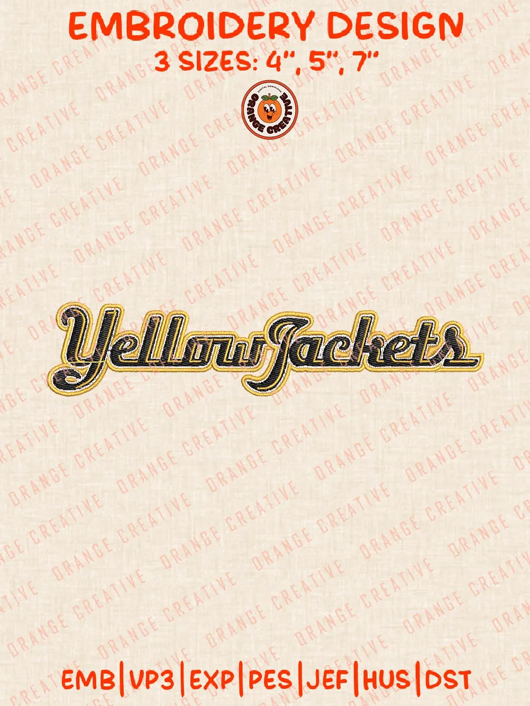 Yellow Jackets Mascot Embroidery Design, NCAA AIC Yellow Jackets Team Logo Embroidery Design, Machine Embroidery Design File, 4 Sizes, Custom Size, Digital Download