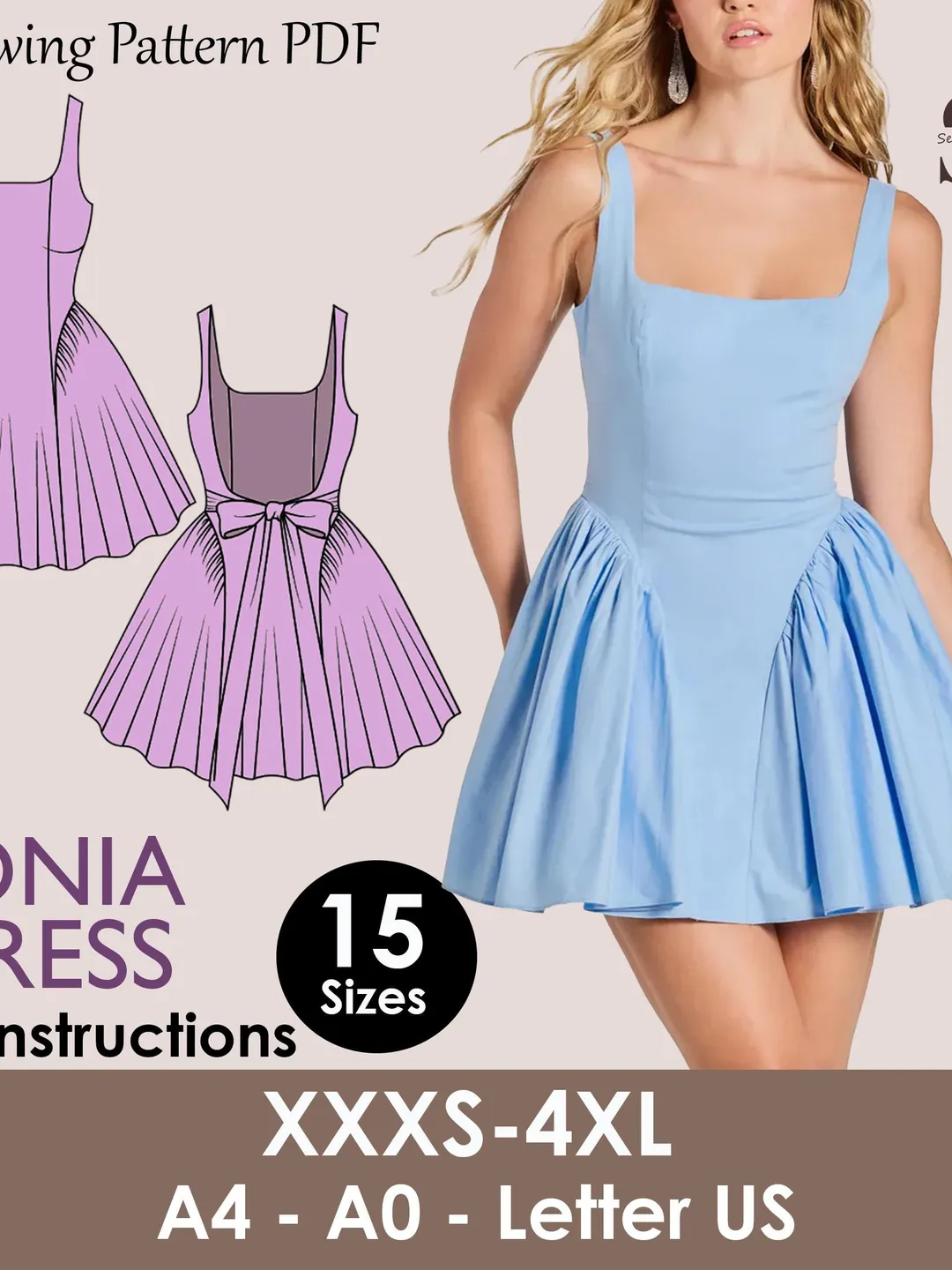 sleeveless skater dress pattern Wedding dress pattern| prom dress pattern| Fairy Dress | Backless Dress