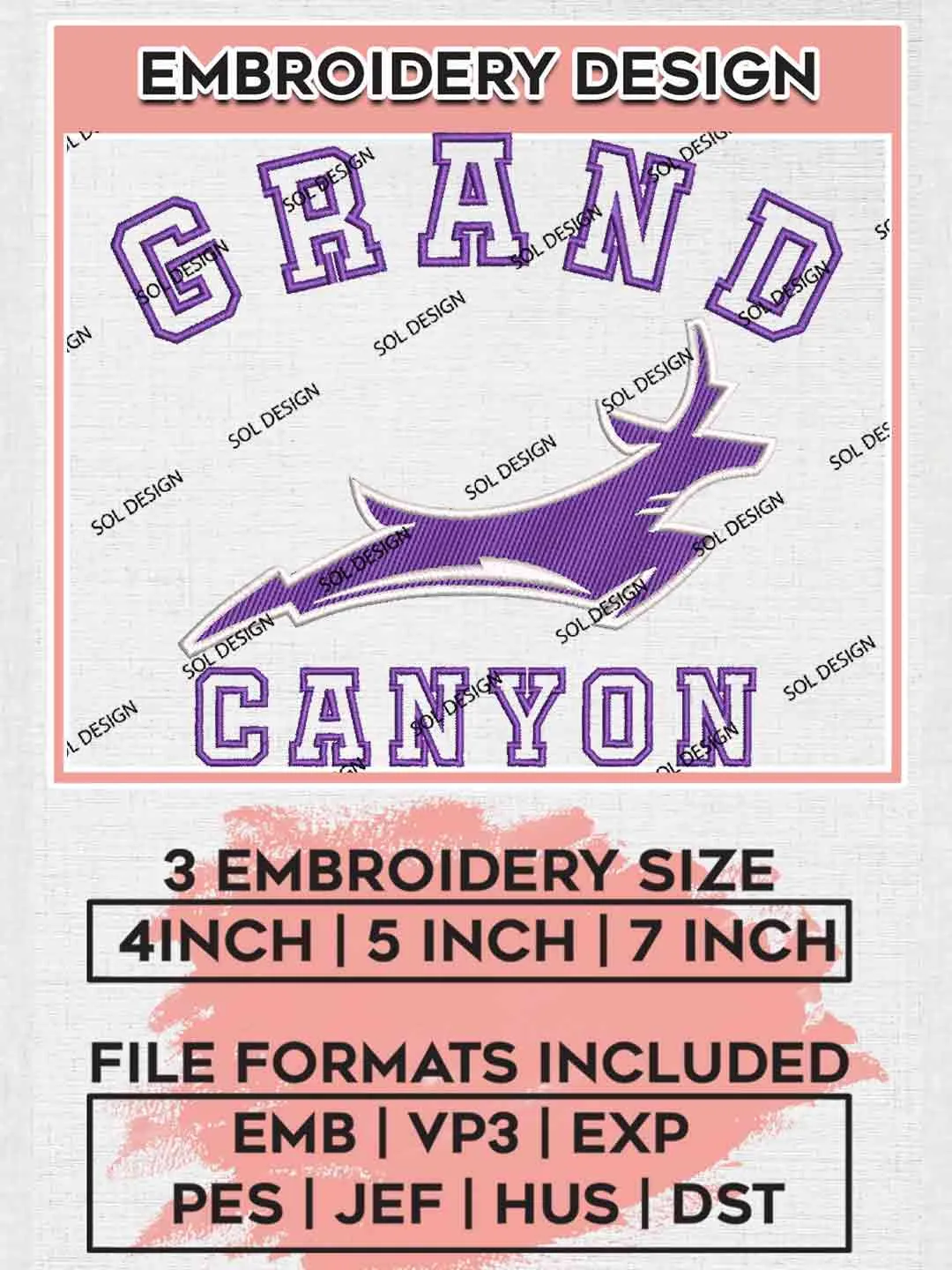 Grand Canyon Lopes Logo Embroidery Designs, NCAA Logo Embroidery files, NCAA Grand Canyon Team, Machine embroidery designs, Instant Download