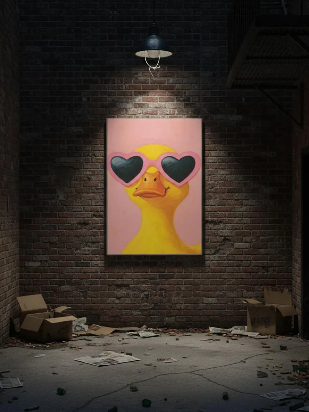 Duck Pop Art Poster, Cute Animal with Heart Sunglasses