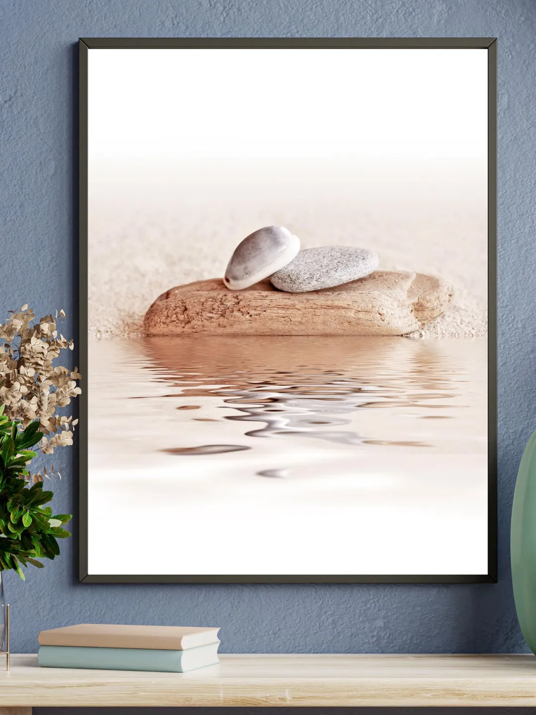 Stillness Stones Wall Art – Minimal Nature Reflection Decor for Modern ...