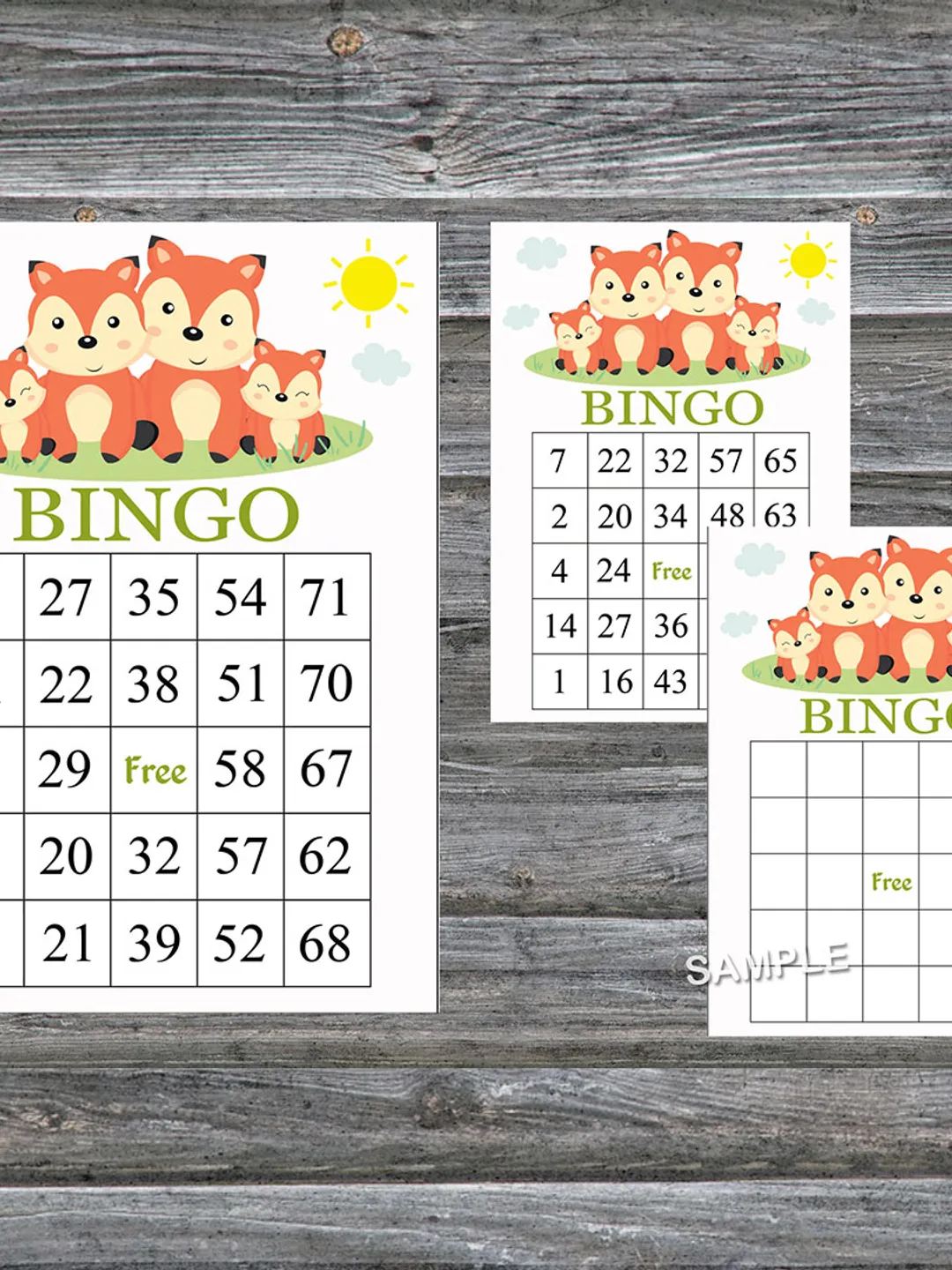 Fox bingo cards,Fox bingo game,Woodland animals printable bingo cards,60 Bingo Cards,INSTANT DOWNLOAD--295
