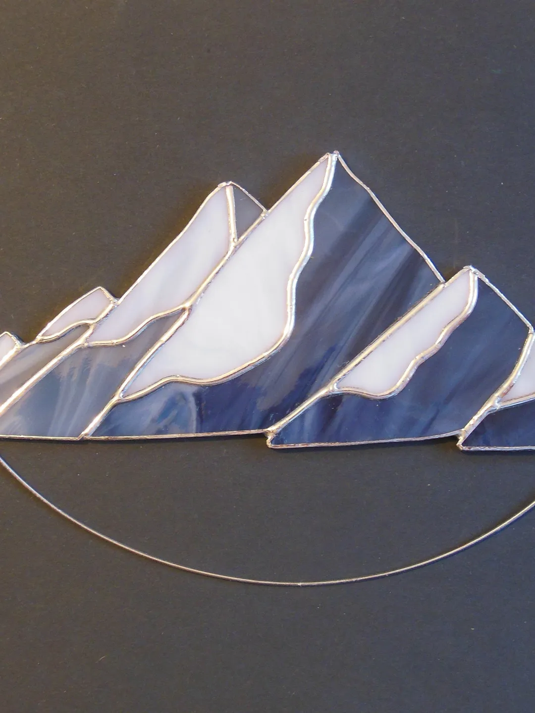 Mountains . Art Stained Glass window hanging Panel Suncatcher . landscape , garden outdoor decor