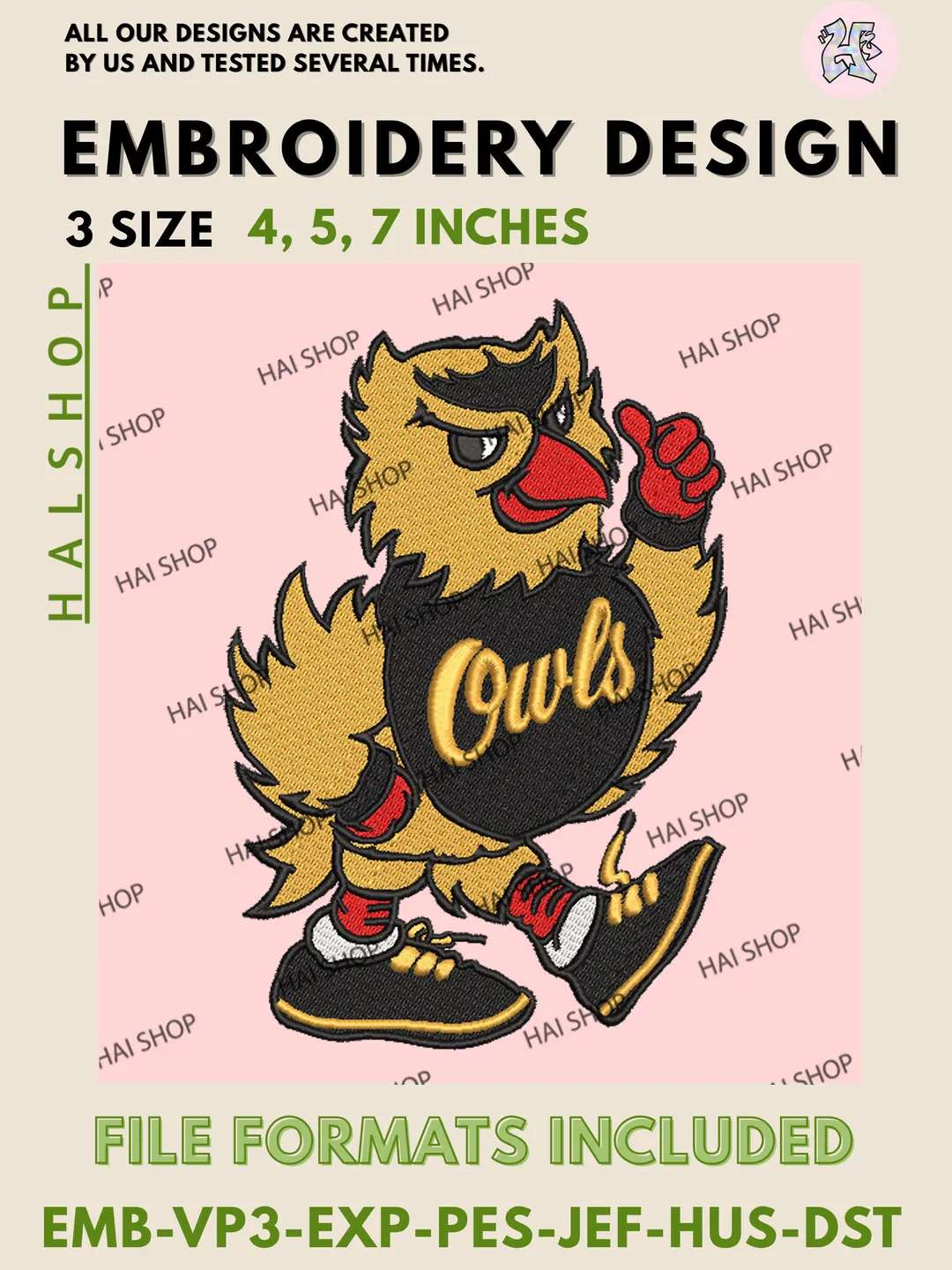 NCAA Kennesaw State Owls Logo Embroidery Design Files, College Team Machine Embroidery