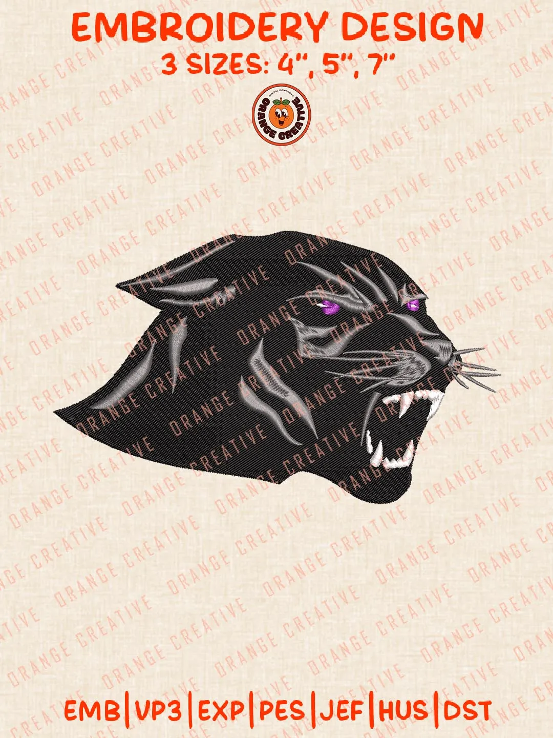 Prairie View AM Panthers Head Mascot Logos Embroidery Design Files, NCAA Logos Embroidery Designs, Machine Embroidery Files, 4 Sizes, Custom Sizes, Instant Download