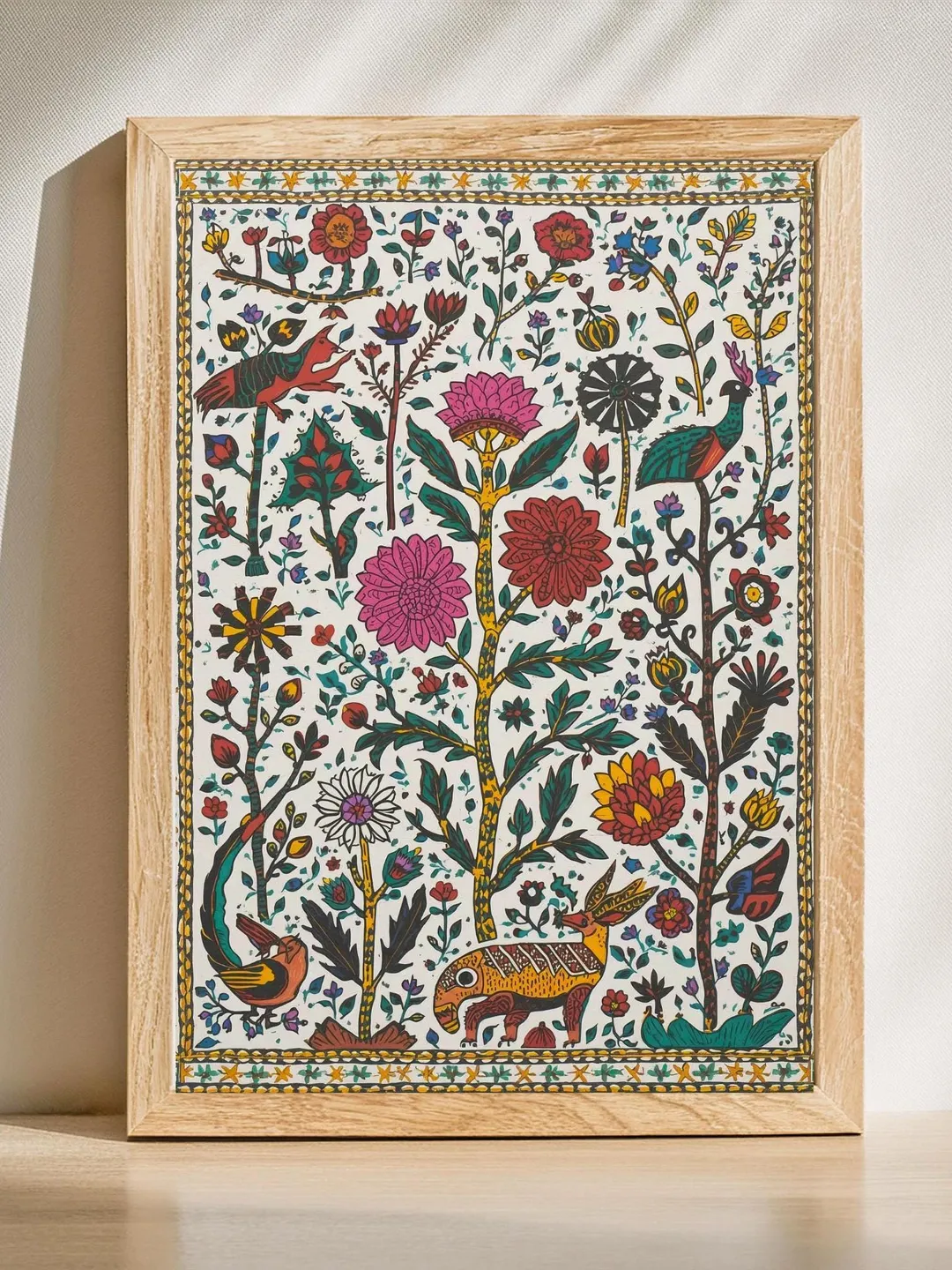 lord Krishna and Radha Pichwai prints, peacock poster, Indian folk art, and Madhubani artwork