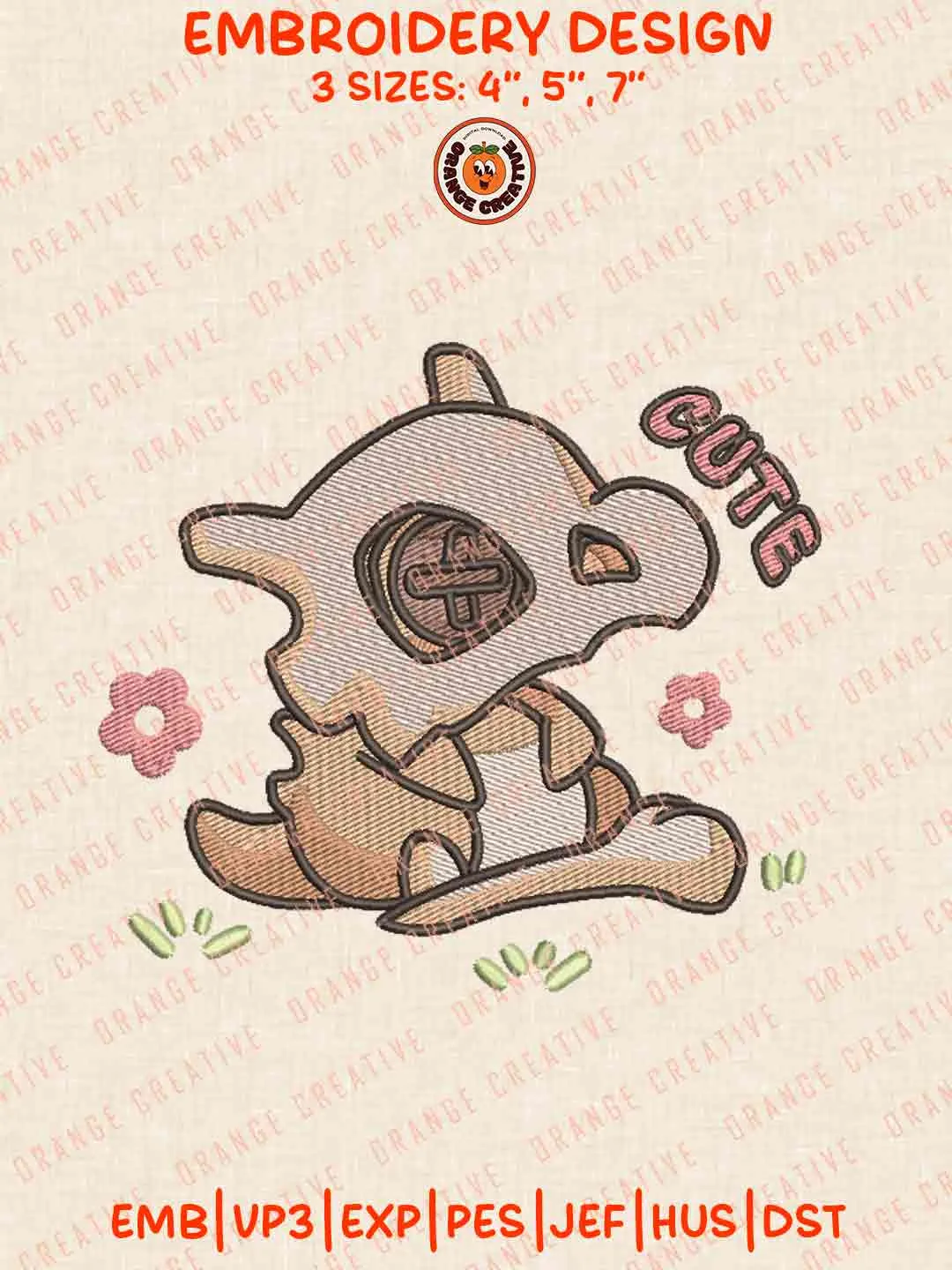 Cubone Embroidery Design, Skull Lonely Embroidery Files, Anime Character Machine Embroidery Digitized File, Poke Design, Instant Download