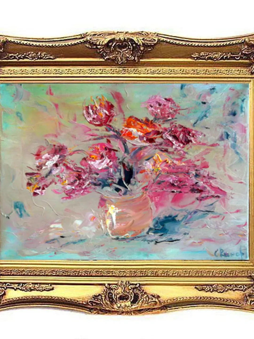 Roses Abstract Oil Painting Canvas Original Impasto Flowers Artist Svinar Oksana