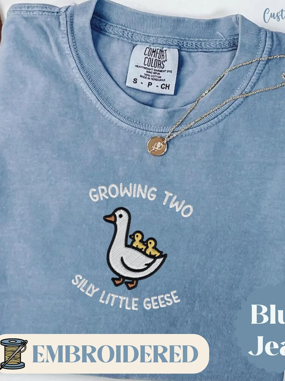 Embroidered Growing Two Silly Geese Maternity Shirt, Comfort Colors Tee