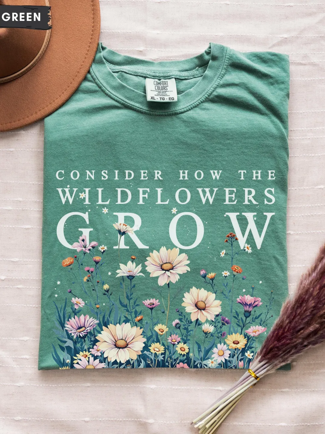 Wildflower Bible Verse Shirt Comfort Colors, Consider How the Wildflowers Grow Tee Luke 12:27 Christian Shirt Floral Faith Tshirt for Women