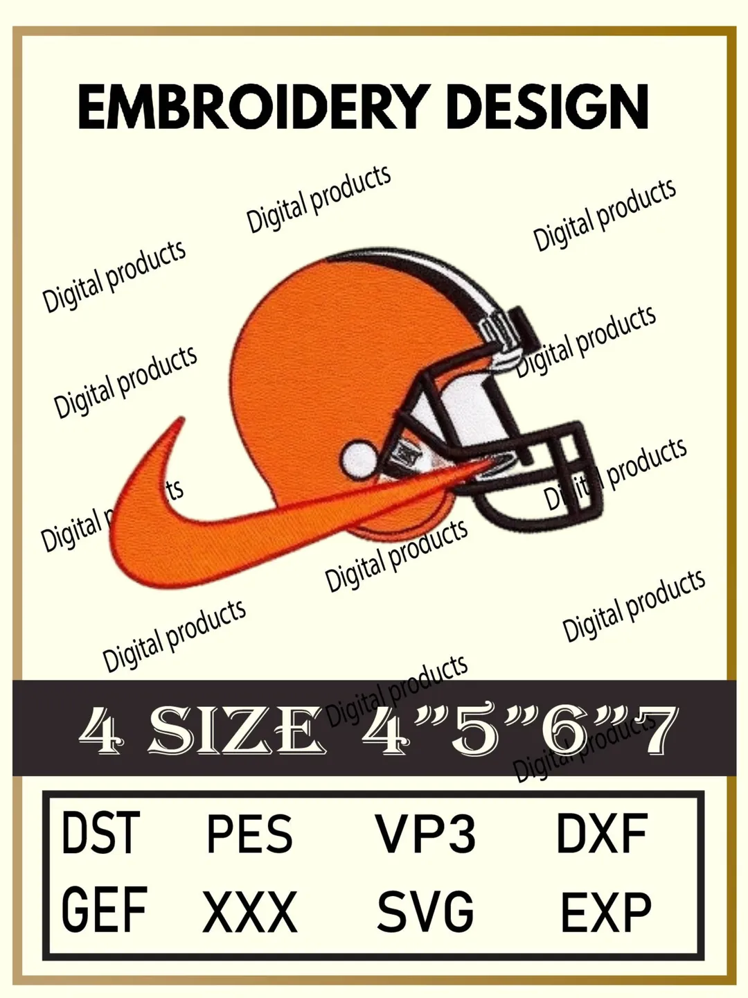 Cincinnati Bengals Embroidery Design Digital Logo Pattern with Orange Football Helmet and Swoosh Facemask for Machine Embroidery Projects in Four Sizes with Multiple Compatible Formats Including DST, PES, VP3, DXF, GEF, XXX, SVG, EXP Download