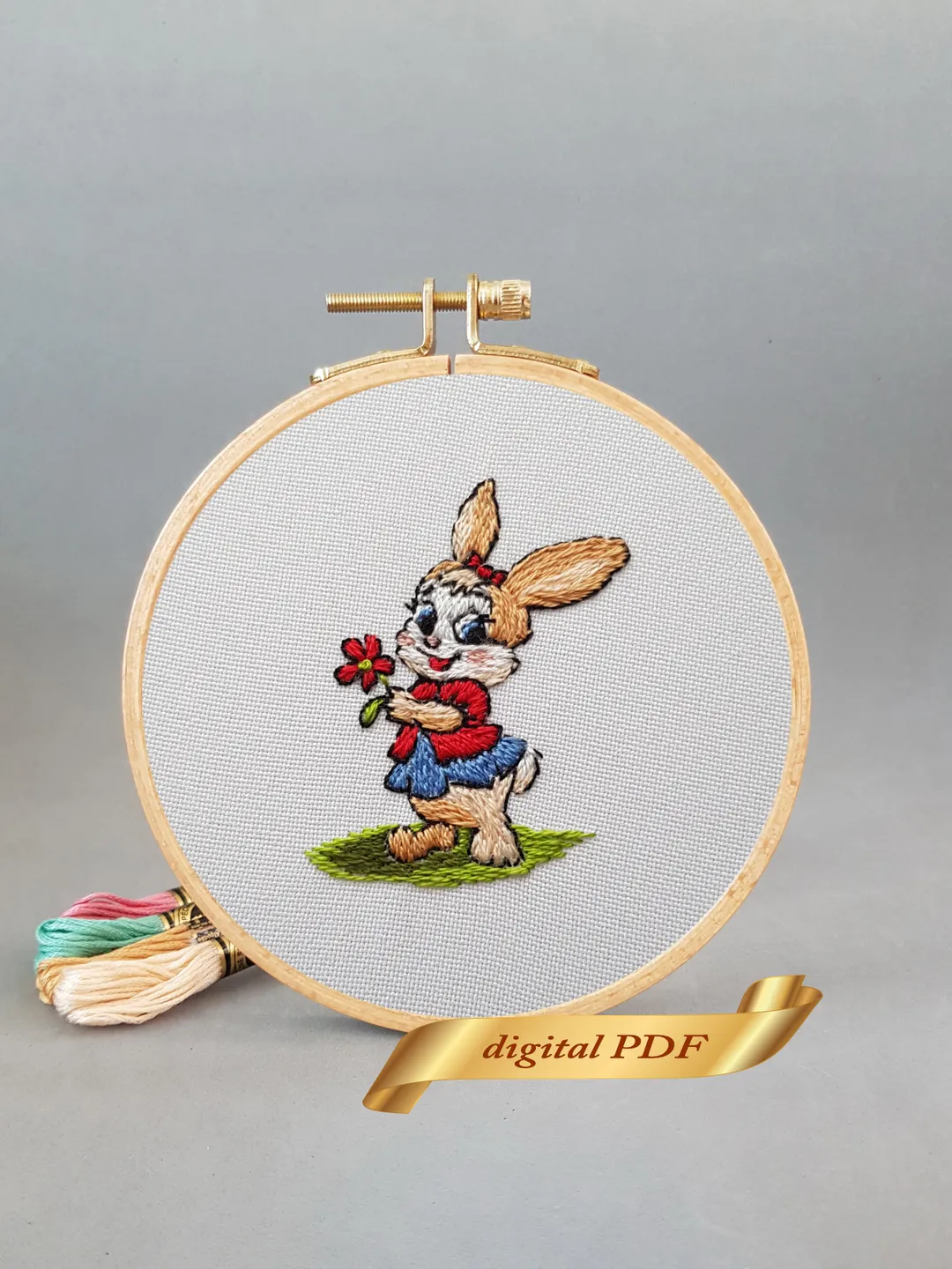 Easter bunny hand embroidery DIY, Rabbit pattern pdf