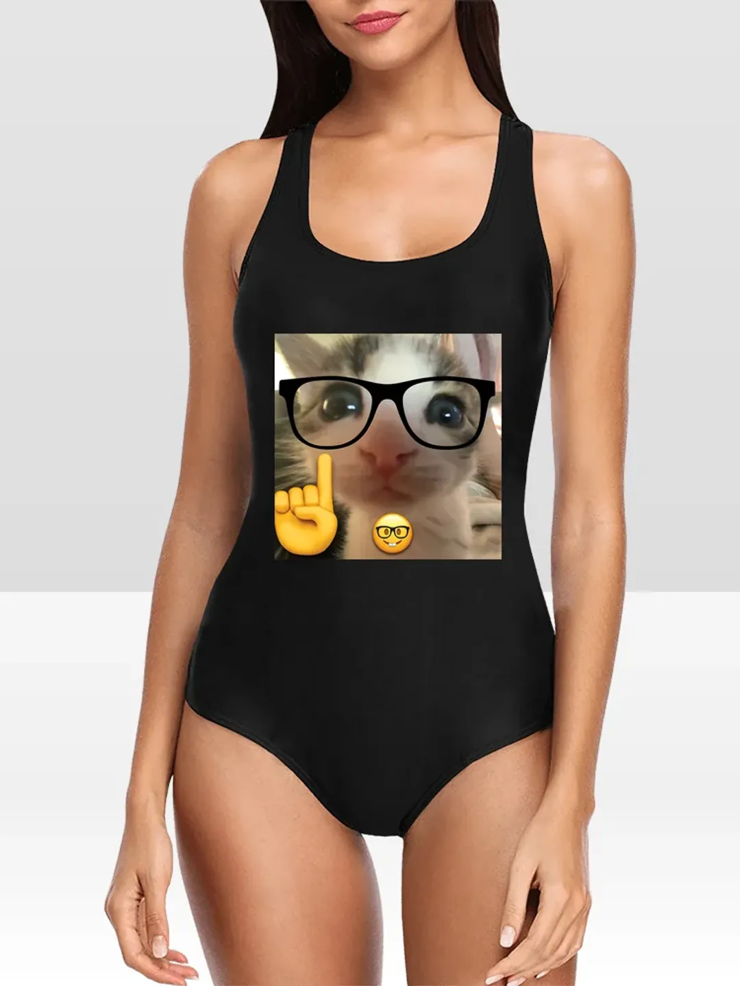 with print cat meme One Piece Swimsuit