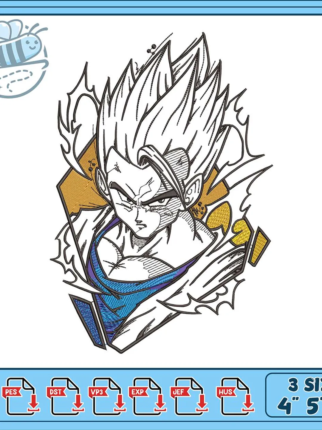 Super Saiyan Gohan Embroidery Design, Dragon Ball Anime Machine Embroidery File, Angry Fighter Portrait Embroidery Pattern