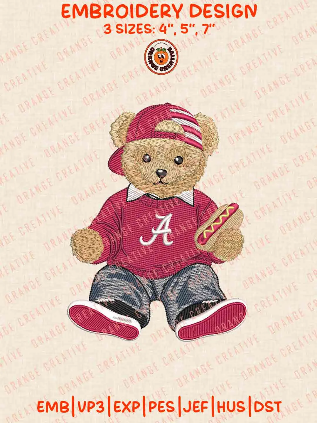 Alabama Crimson Tide Teddy Bear Embroidery Files, Football Embroidery Designs, College Sport Machine Embroidery Files, 3 Sizes, Custom Sizes, Instant Download