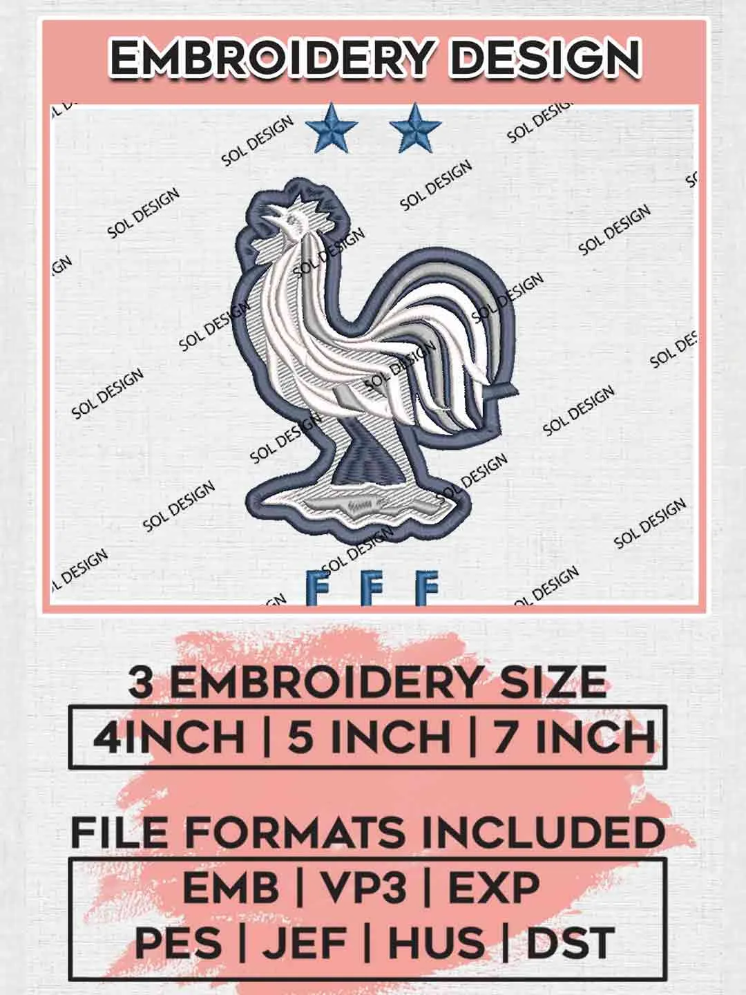 Les Bleus Logo Embroidery Designs, The Blues Logo Embroidery files, France National Football Team, Machine embroidery designs, Digital Download
