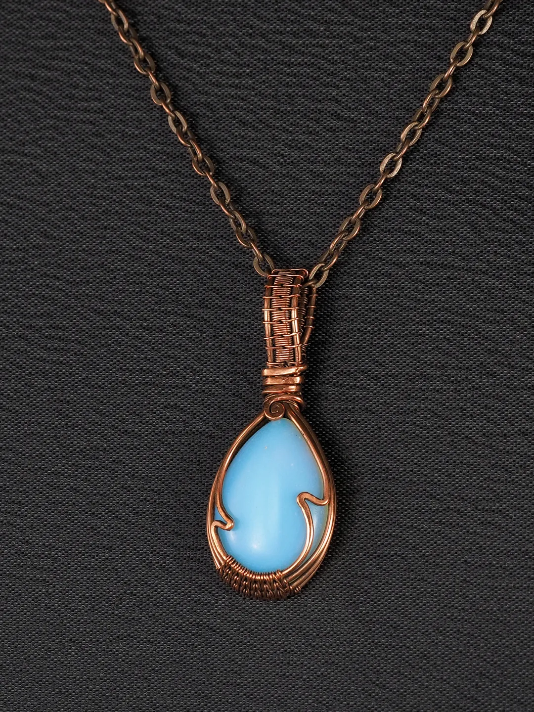Opal pendant for women Wire wrapped copper necklace Handmade copper jewelry