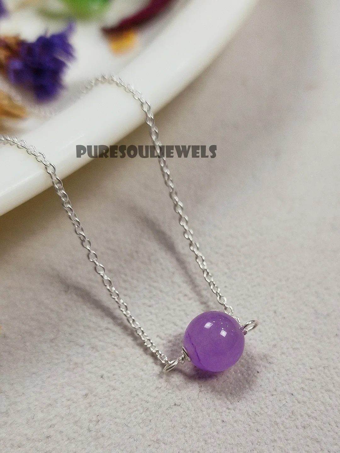 Lavender Quartz Necklace | Ball Pendant | Sterling Silver Handmade Necklace | Minimalist Gemstone Jewelry | Gift For Her