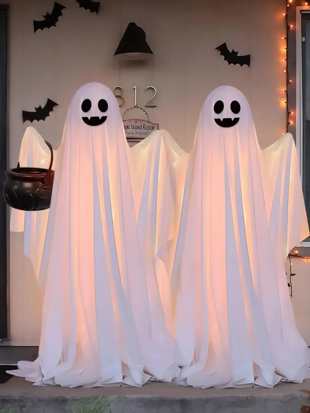 85/165CM Life-Size Scary Standing Ghost Glow-in-the-Dark Outdoor Halloween Decoration for Front Door Garden Haunted House