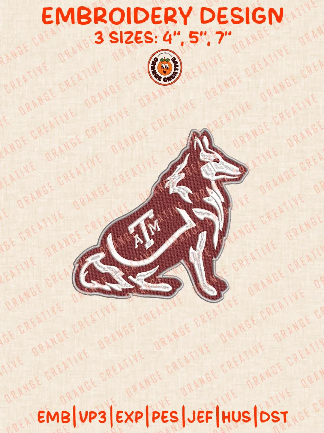 Texas AM Aggies Mascot Logos Embroidery Design Files, NCAA Logos Embroidery Designs, Machine Embroidery Files, 4 Sizes, Custom Sizes, Instant Download