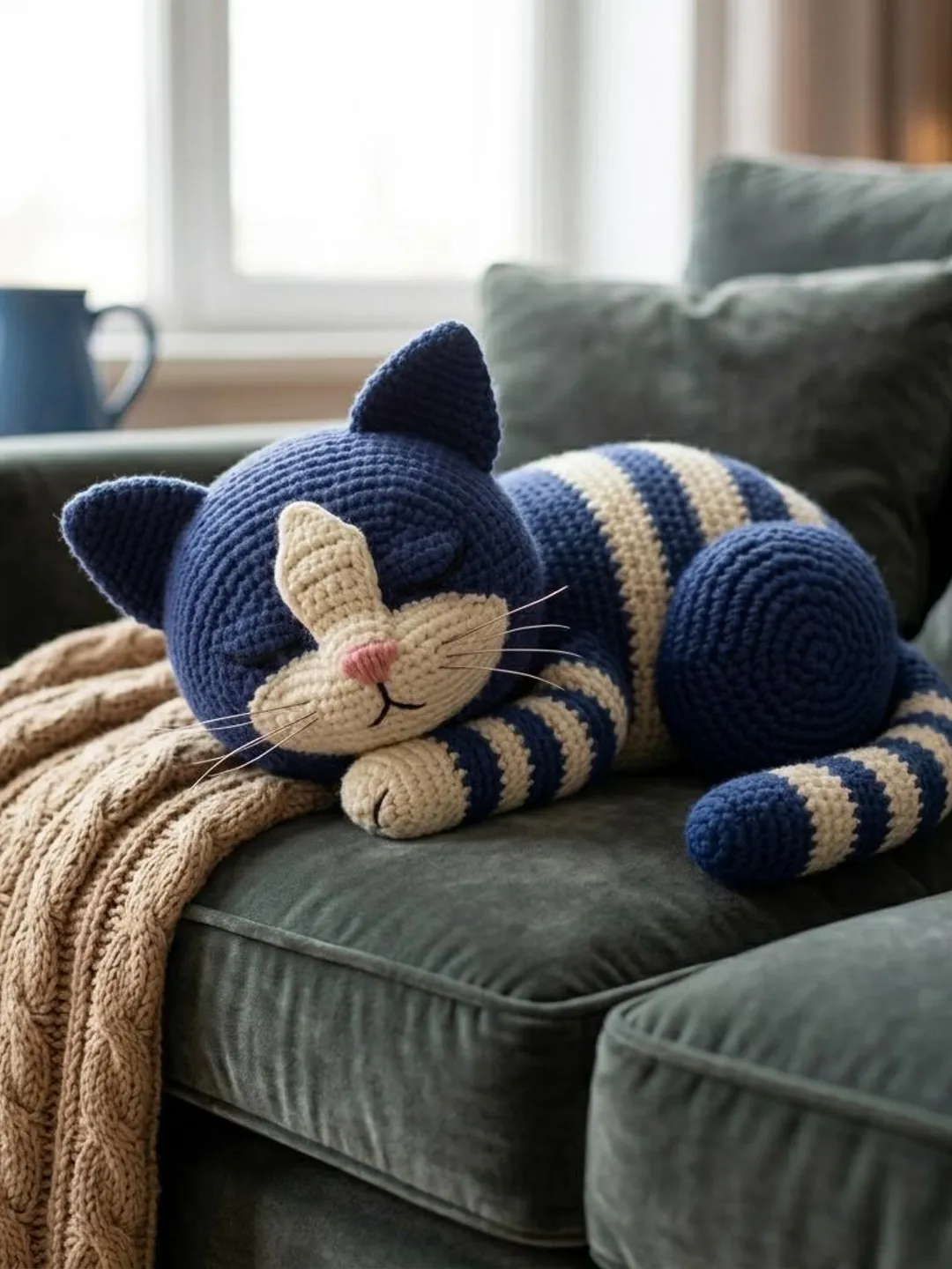 Sleepy Striped Cat Amigurumi Crochet Pattern - Easy DIY Stuffed Animal Toy- Cottagecore Decor -PDF Digital Download -Kitten Crochet Tutorial