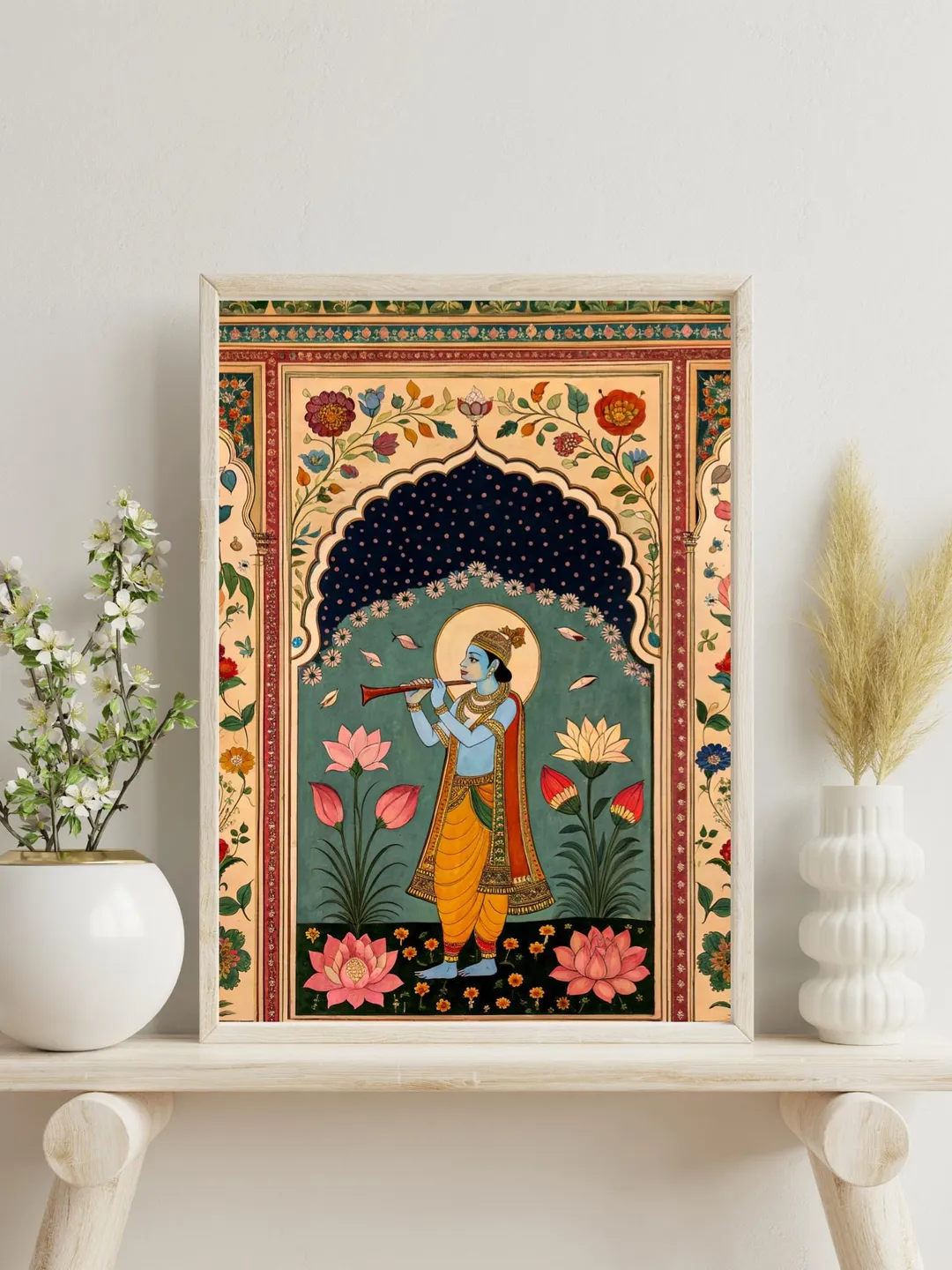 Moonlight Pichwai Wall Art | Indian Folk Painting | Divine Hindu Decor ...