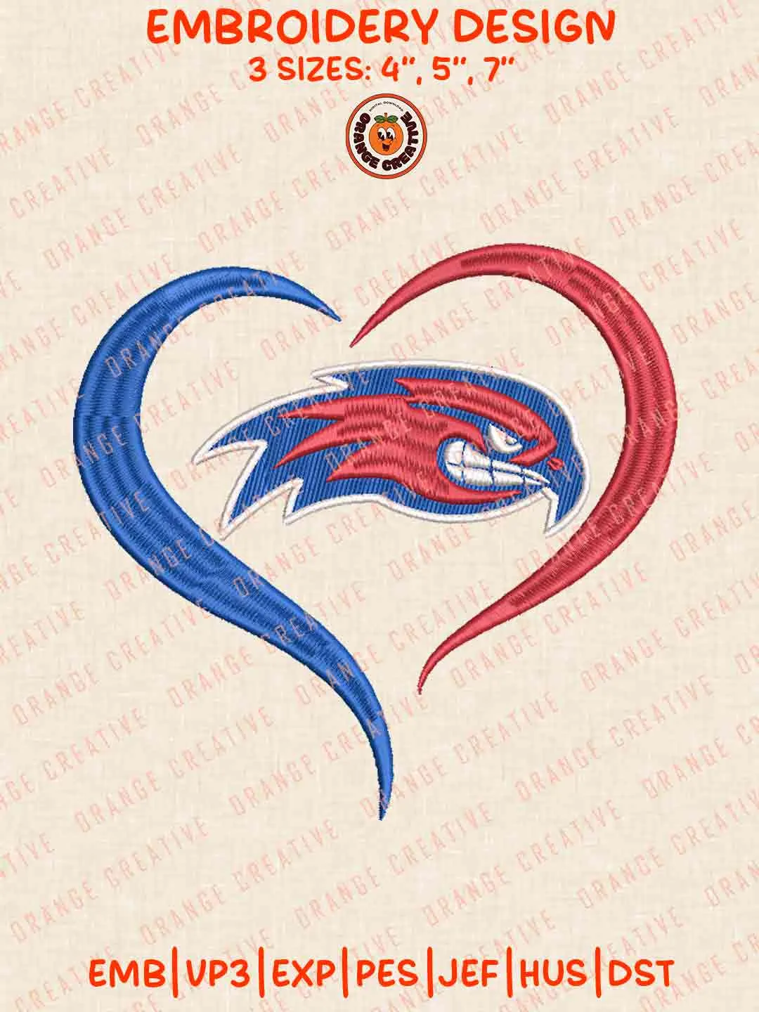 UMass Lowell River Hawks Heart Embroidery Design Files, NCAA UMass Lowell Team Logos Embroidery Designs, NCAA Machine Embroidery Files, 3 Sizes, Custom Sizes, Instant Download
