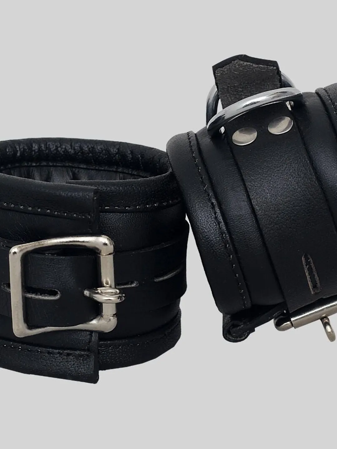 Real Cow Leather Wrist, Ankle Thigh Cuffs Collar Restraint Bondage Set