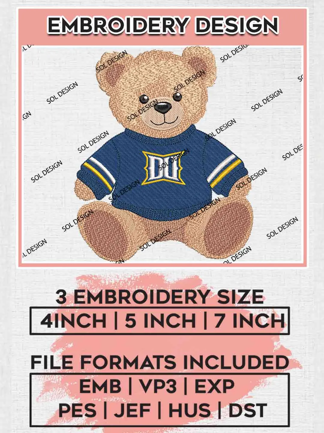 Drexel Dragon Teddy Bear Embroidery Design, Football Embroidery files, Sport Machine embroidery files, 3 sizes, Instant Download