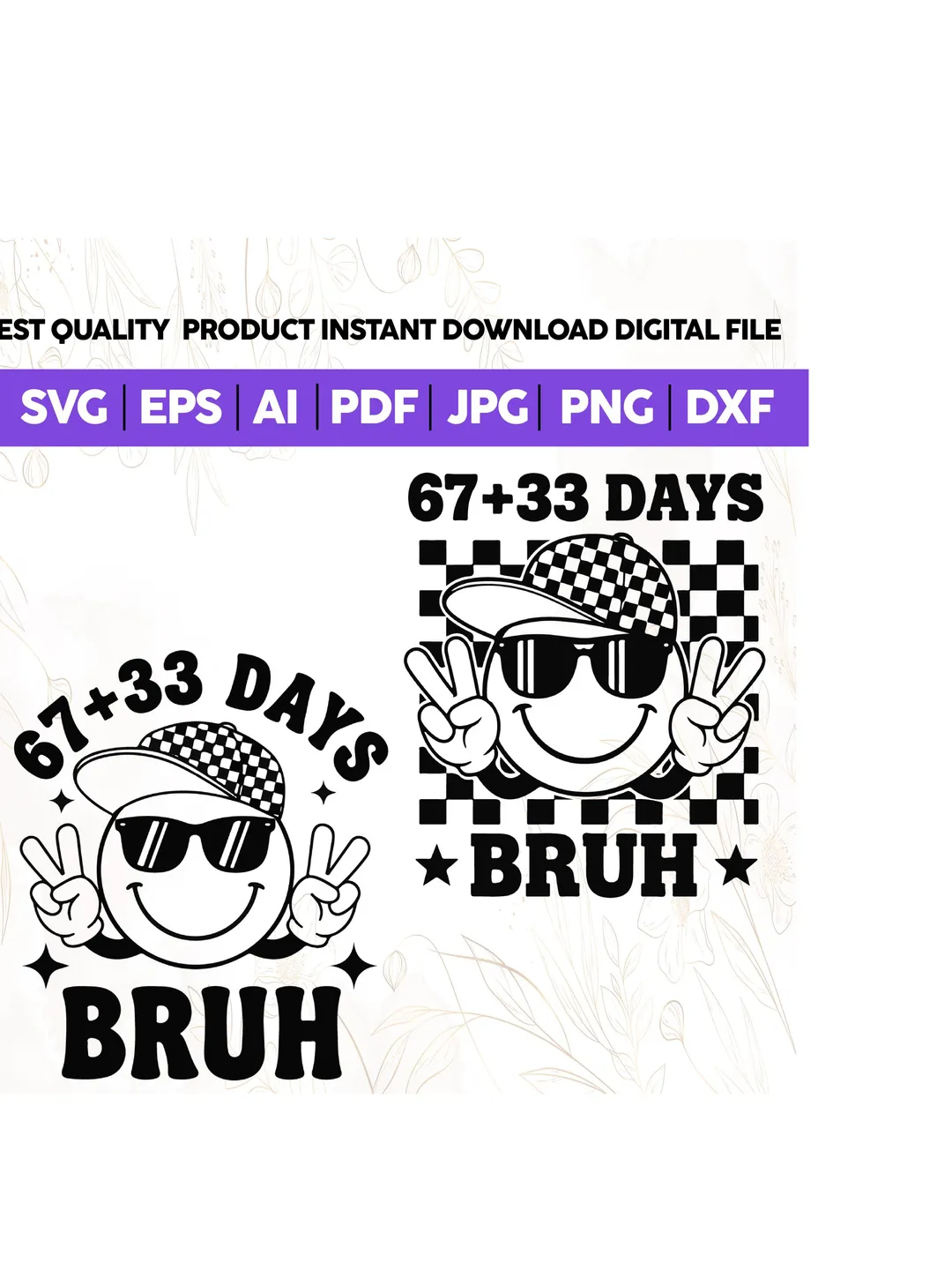 67+33 Days of School BRUH SVG PNG, Happy 100 Days svg, Retro Smiley ...