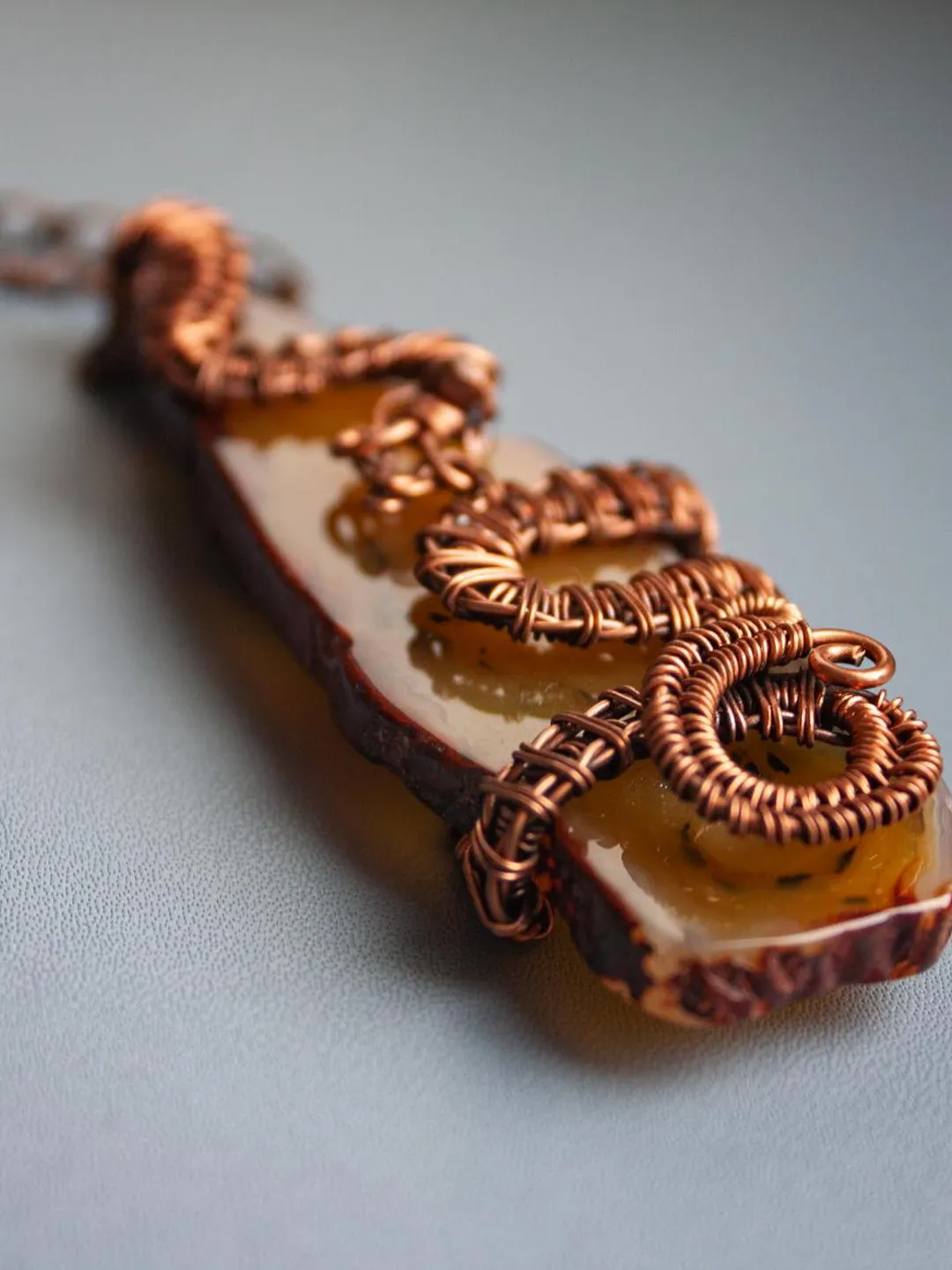 Elegant Handmade Pendant with Natural Stone in Copper Wire Wrapping
