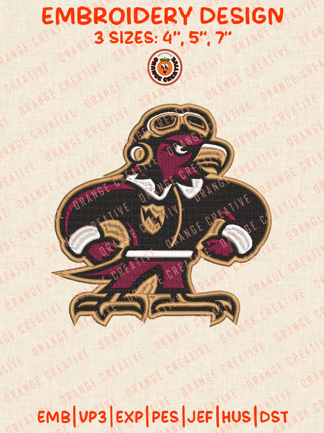 NCAA UL Monroe Warhawks Mascot Logo Embroidery Files, UL Monroe Warhawks Team Embroidery Designs, Football Team Machine Embroidery Files, NCAA UL Monroe Machine Embroidery, Digital Download