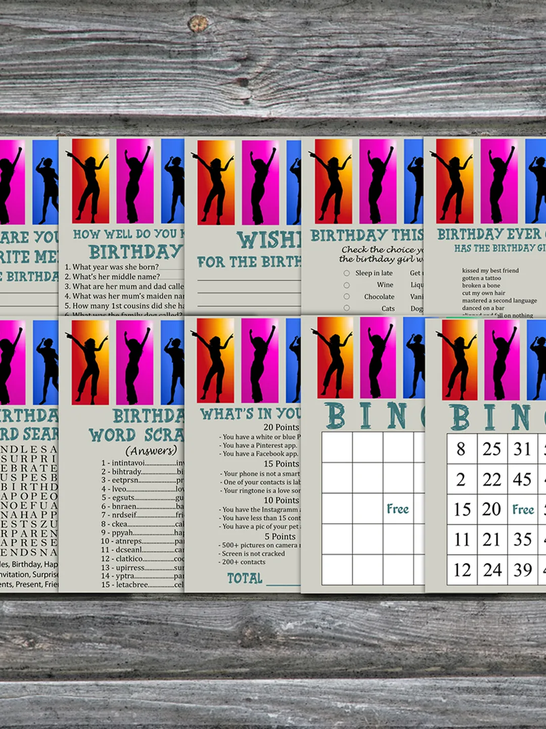 Dance party Birthday Party Games bundle,Adult birthday games package,Printable Birthday Games,INSTANT DOWNLOAD