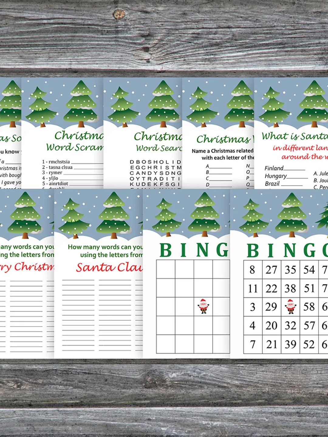 Christmas party games bundle,Printable Christmas Party Game Pack,Tree Christmas Trivia Game Cards