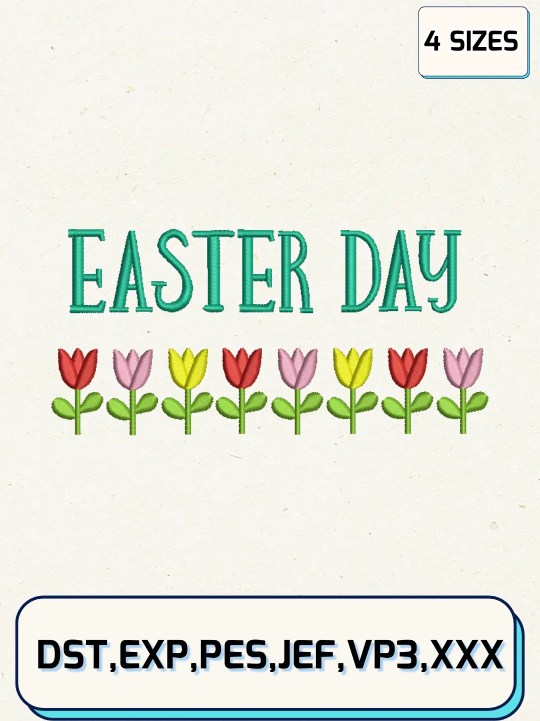 Easter Day Flower Embroidery Design Files, Easter Day Logos Embroidery Designs, Machine Embroidery Files, 4 Sizes