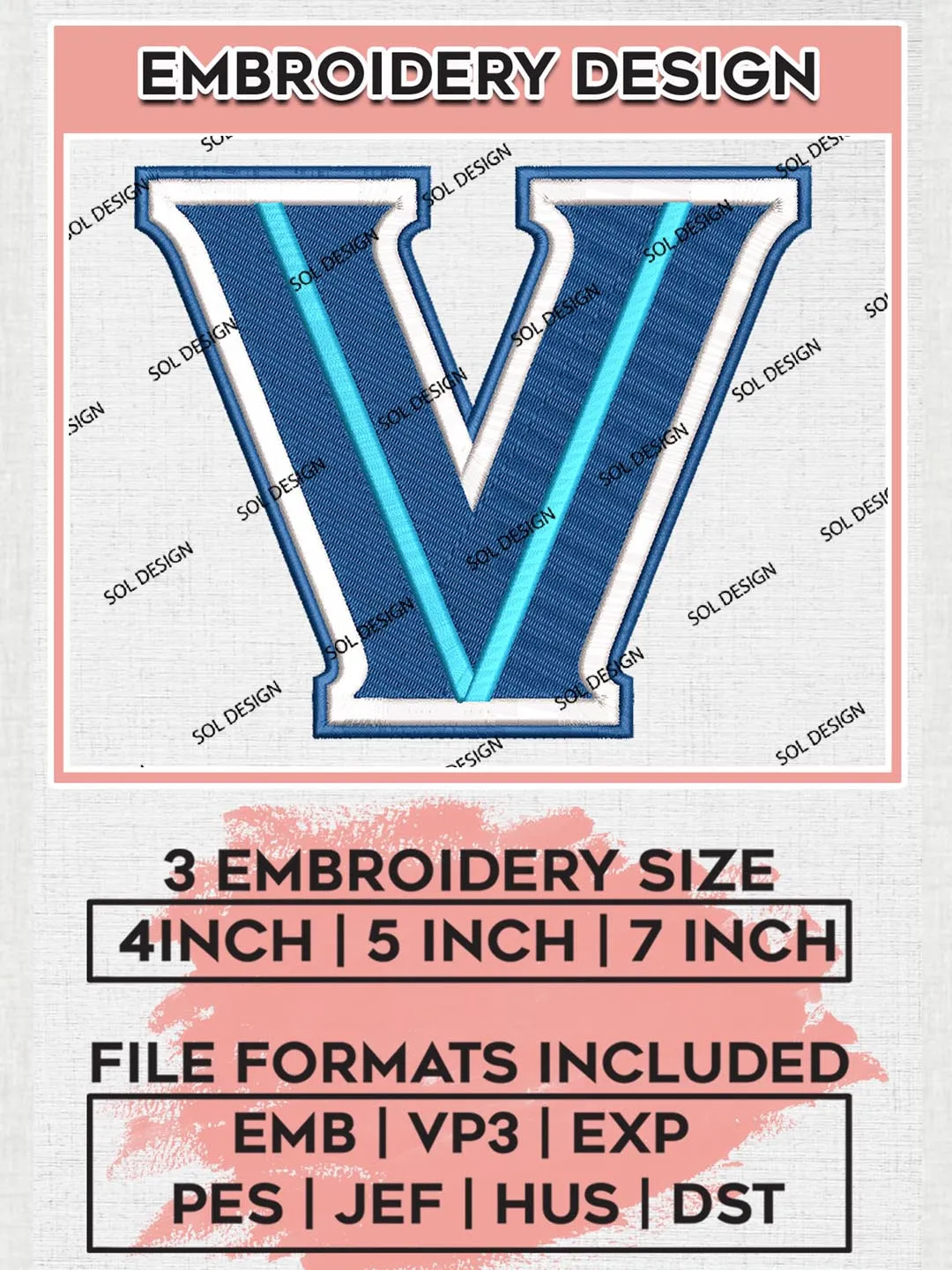 Villanova Wildcats Logo Machine Embroidery Design, NCAA Villanova Wildcats Embroidery Design Design files, NCAA Embroidery Designs, NCAA Machine Embroidery Designs, Digital Download