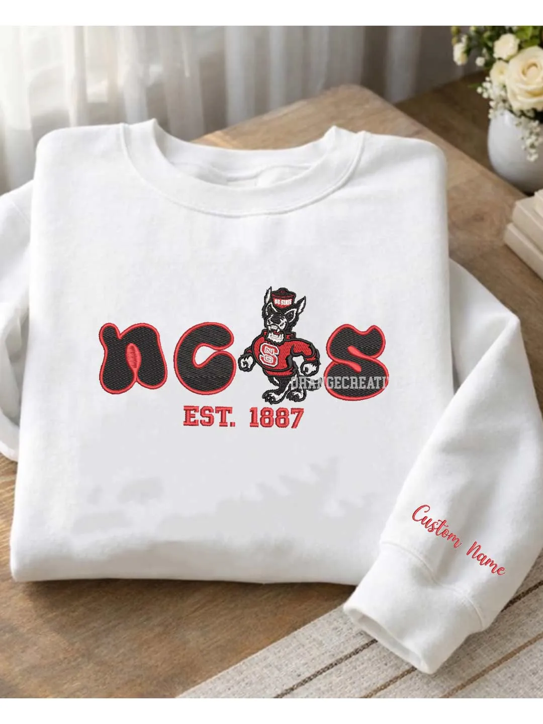 NC State Wolfpack Est Embroidered Sweatshirt, Sport Embroidered Crewneck, Football Embroidered Shirt, College Sweatshirt, Crewneck Gift