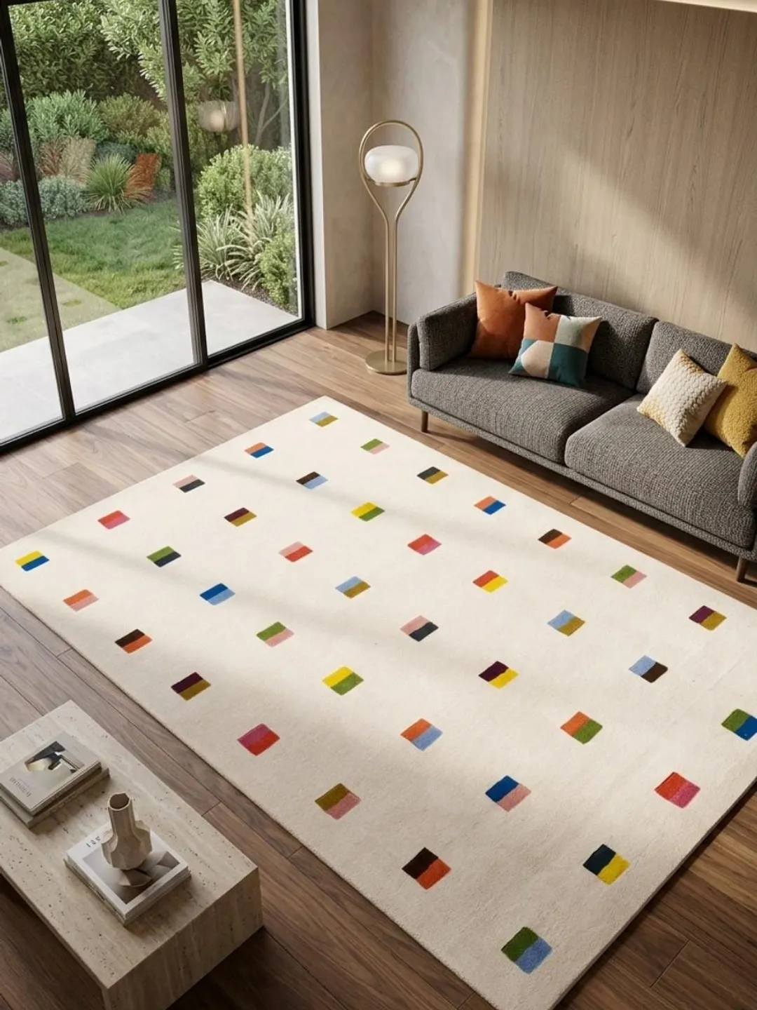 Modern Multicolor Square Hand Tufted Wool Rug – Contemporary Geometric Area Rug