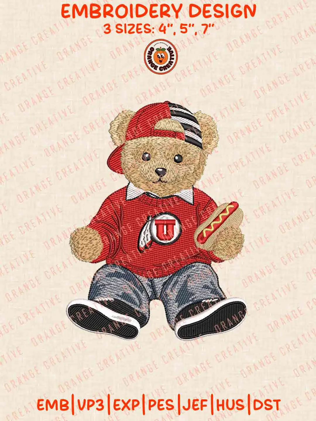 Utah Ute Teddy Bear Embroidery Files, Football Embroidery Designs, College Sport Machine Embroidery Files, 3 Sizes, Custom Sizes, Instant Download