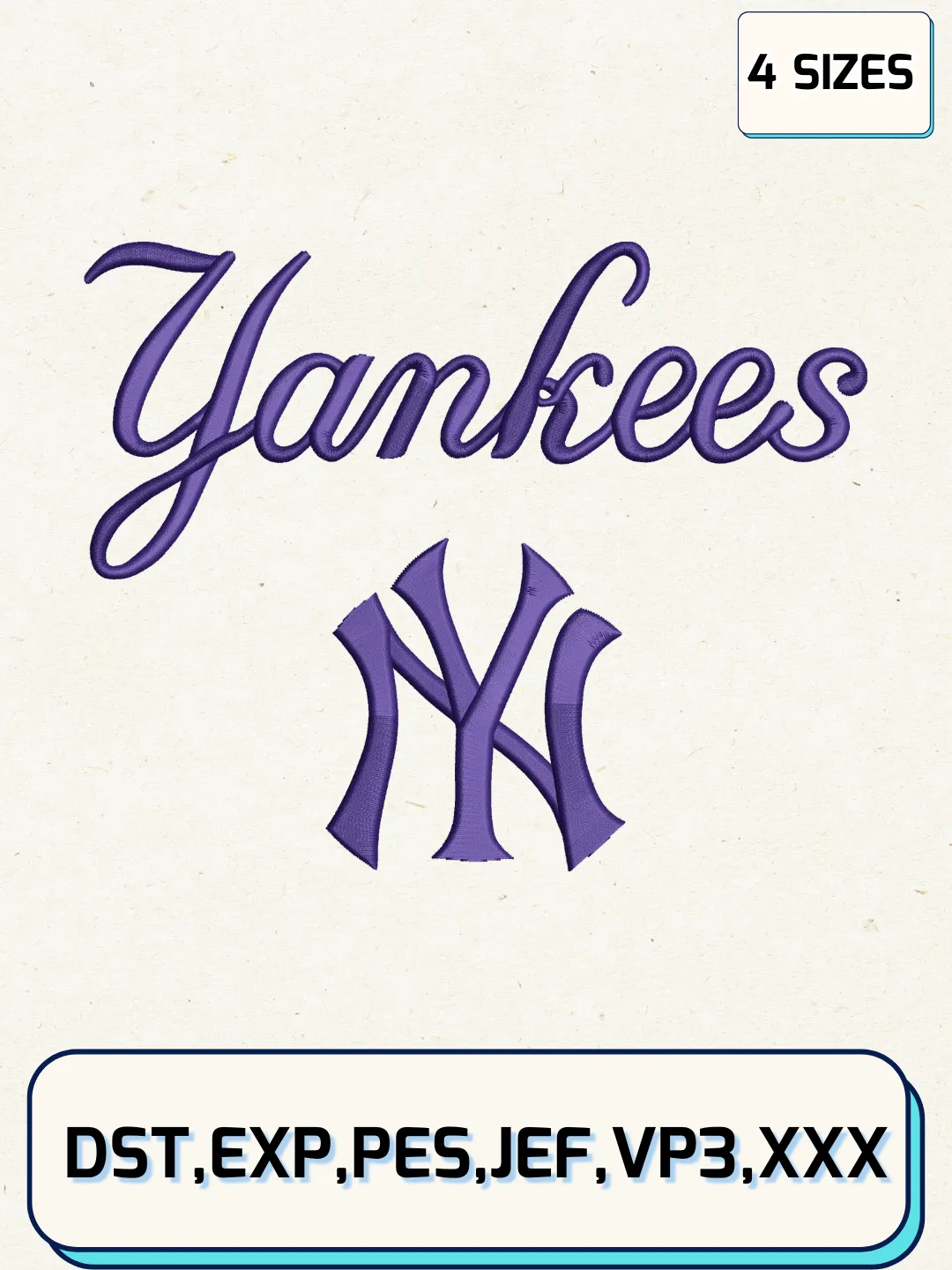 New York Yankees Text Logos Embroidery Design Files, MLB Logos Embroidery Designs, Machine Embroidery Files, 4 Sizes