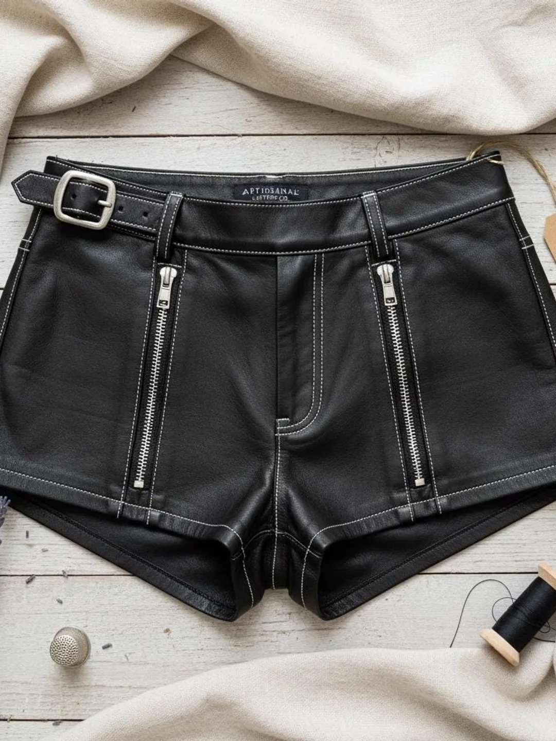 パンツ 90's made in france sheep leather shorts Handmade Sheep Leather Booty Shorts - Mens Clubware & Summer short