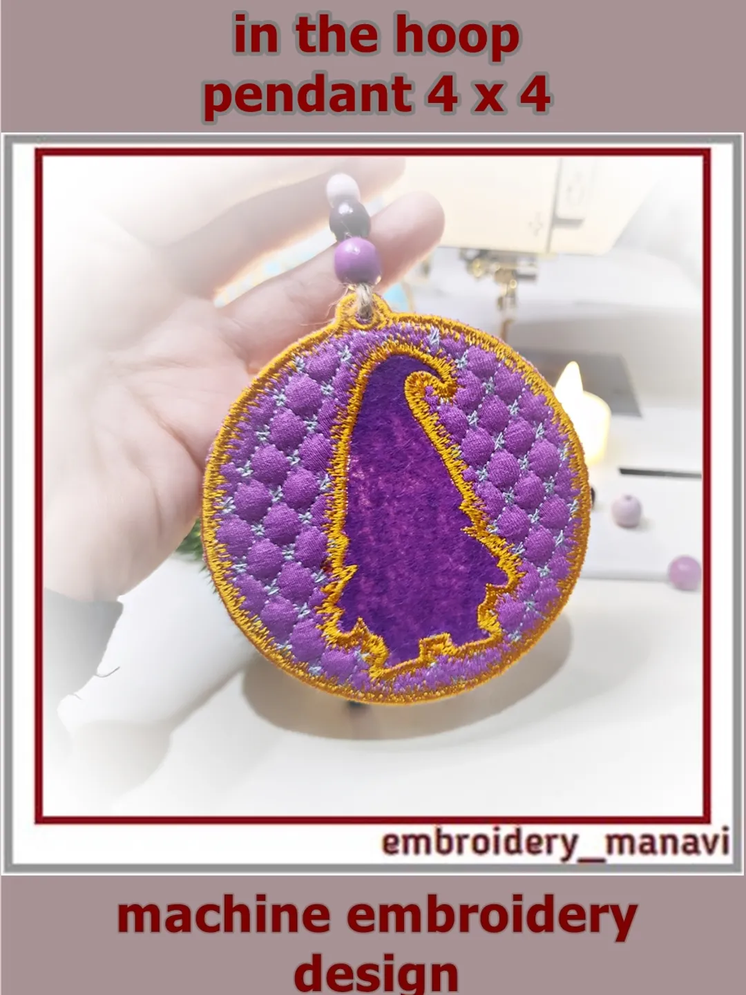 Gnome Pendant – In the Hoop Christmas Embroidery Design (4x4 Hoop) by Embroidery Manavi 05