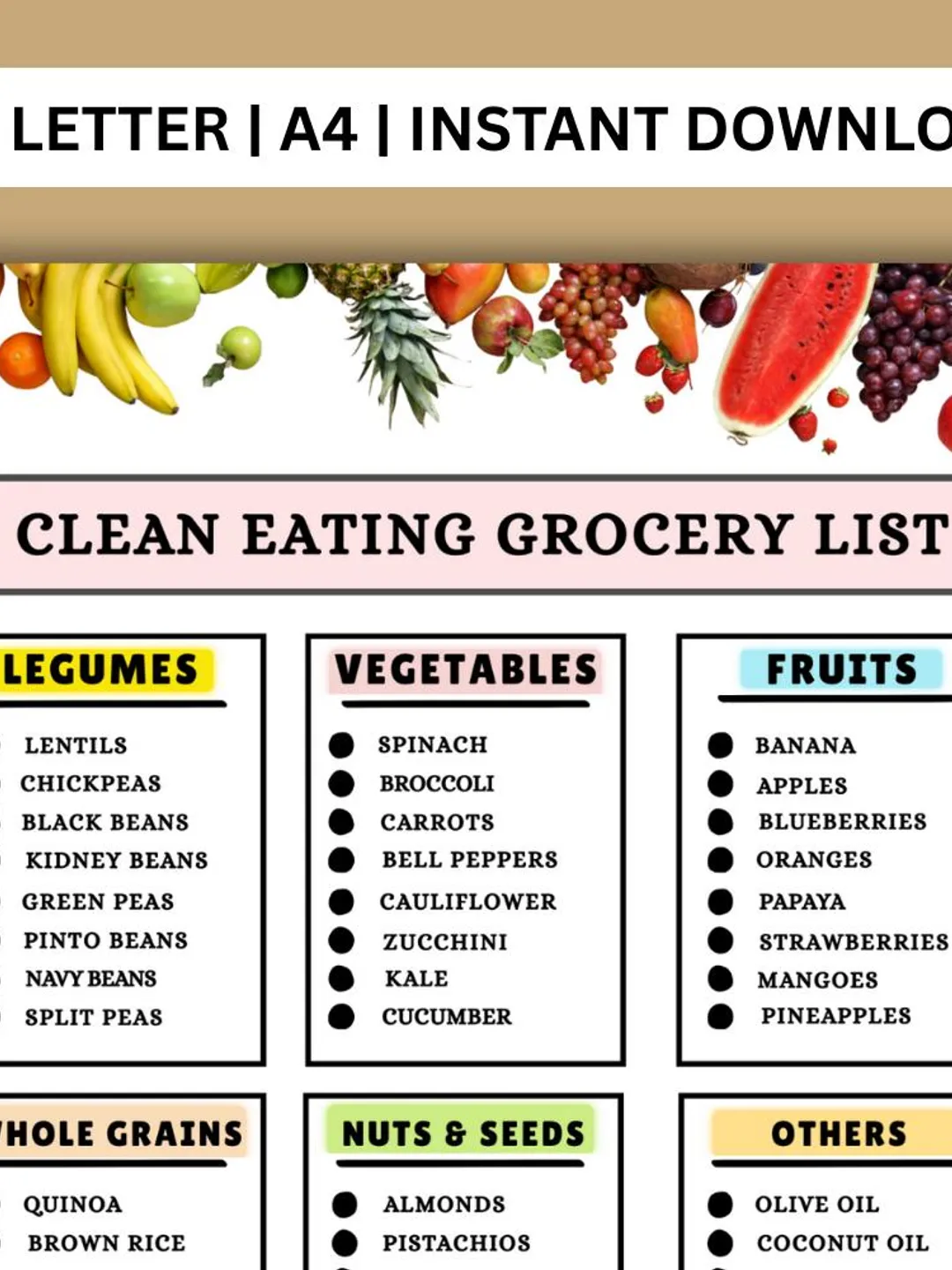 Clean Eating Snack Chart PDF, Whole Food List Printable, Real ...