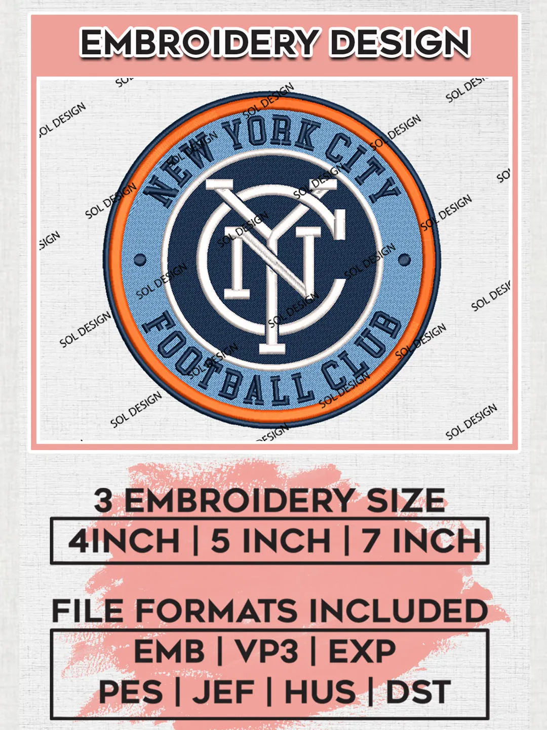 New York City FC Soccer Team Logo Embroidery Design, MLS New York City FC Logo Embroidery Files, Soccer Team Machine Embroidery, Machine Embroidery Design