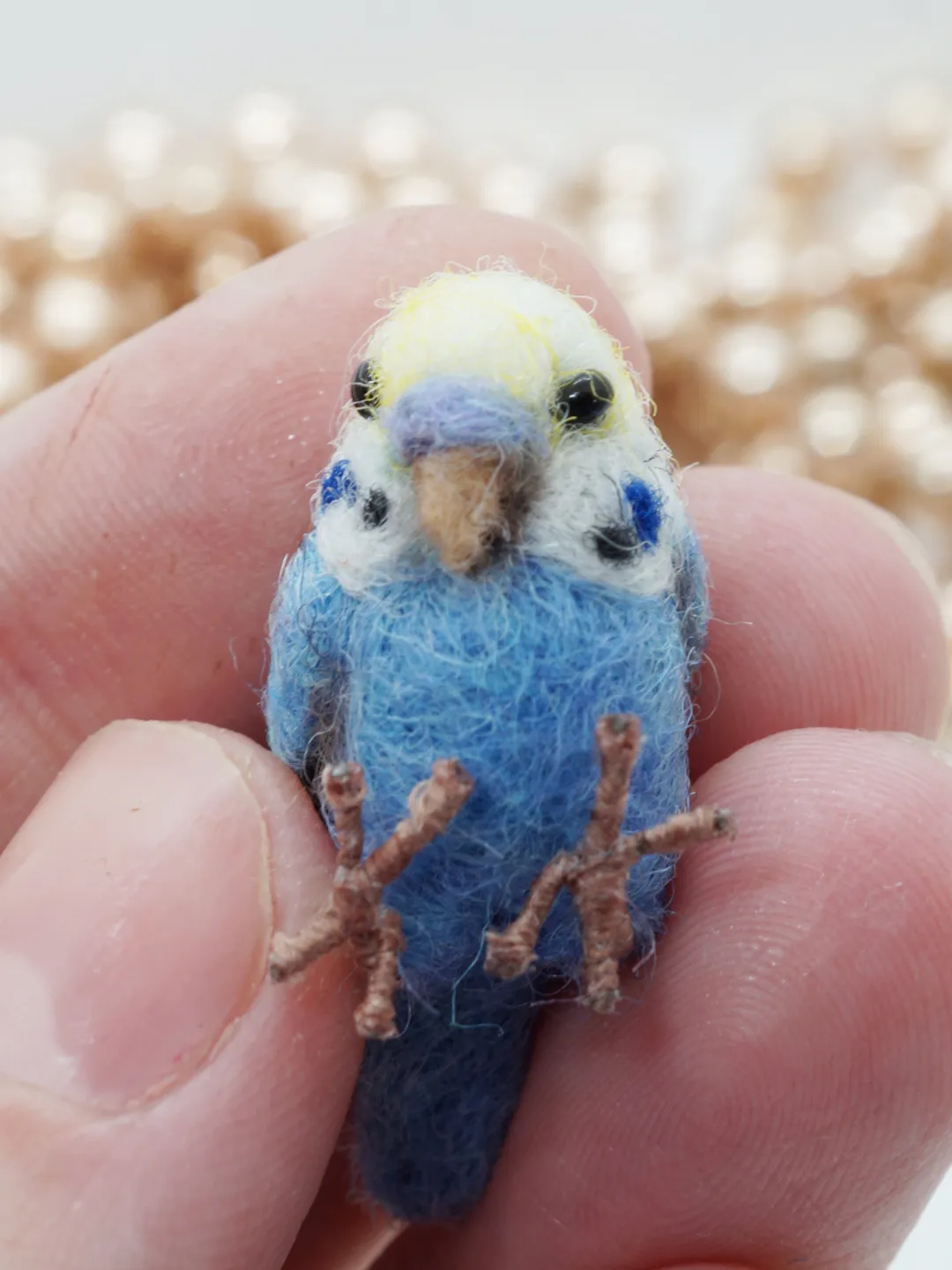 Miniature needle felted blue budgie, tiny parakeet, miniature parakeet, pet portrait, made to order