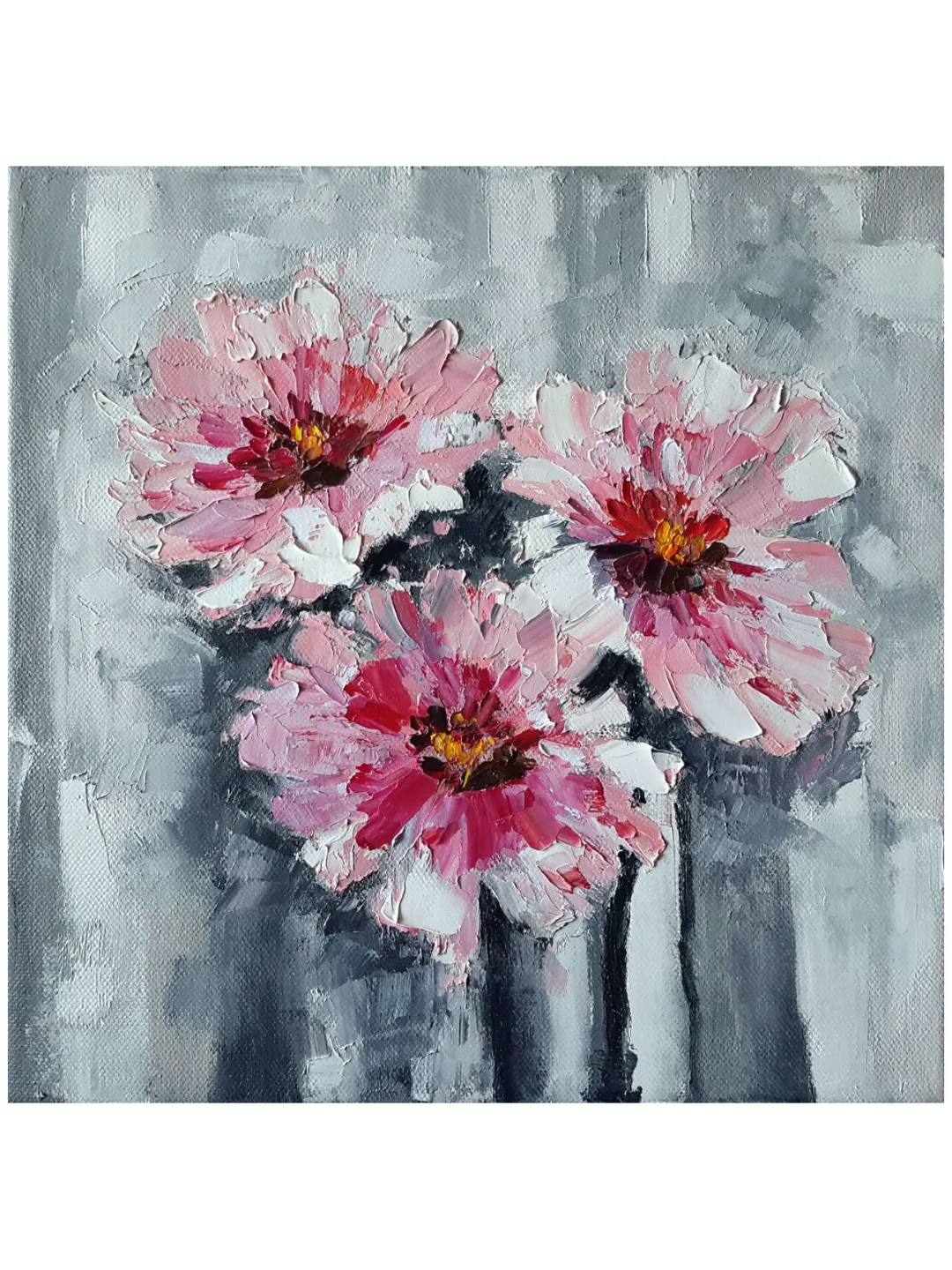 Abstract Flowers Original Oil Painting Impasto Floral Square Artwork