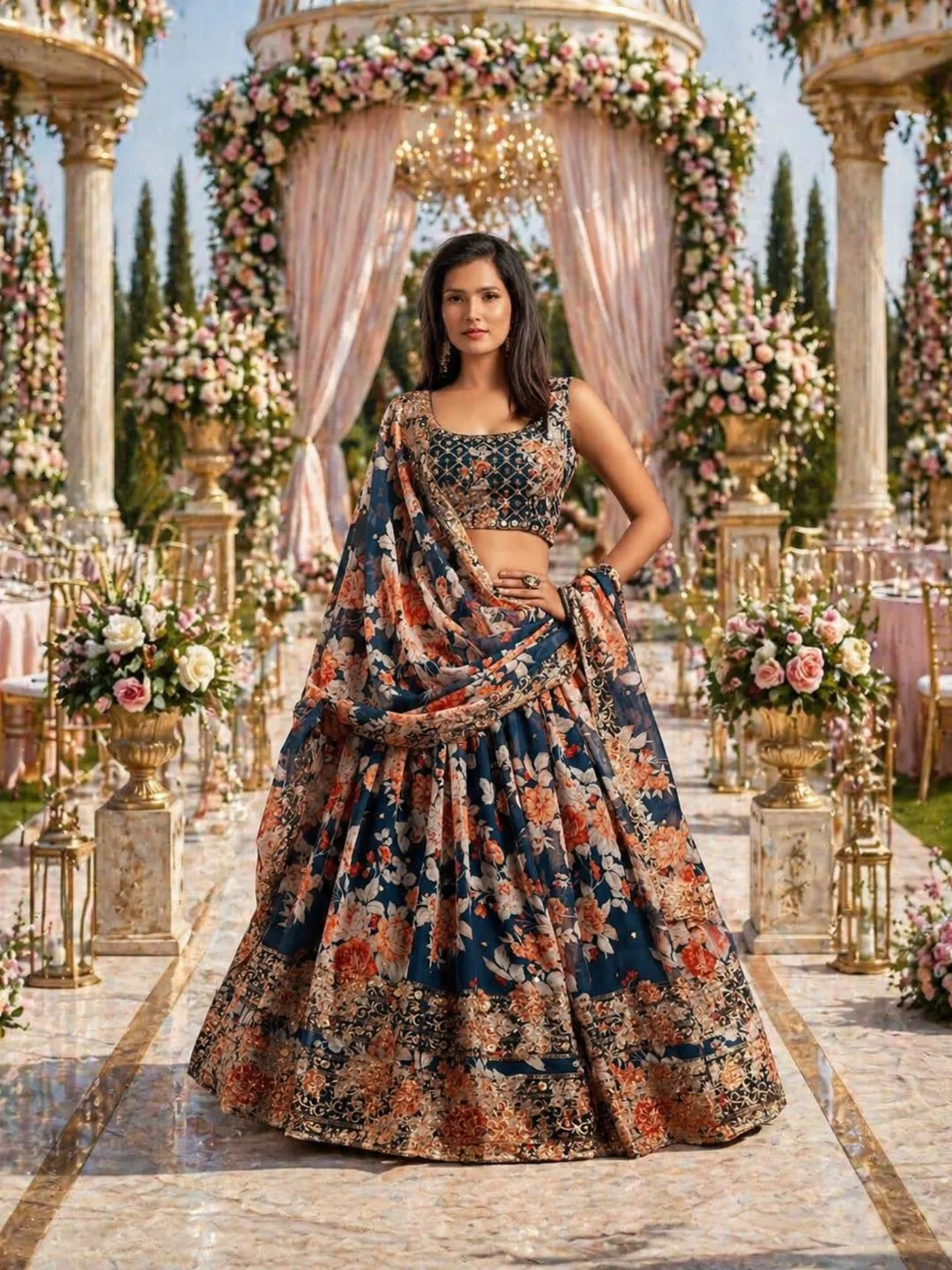 Dove Blue Lehenga Choli: Zari & Sequins Embroidery, Indian Wedding Wear Ready To Wear